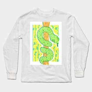 Green African Bush Viper on a Tree in Acrylic Long Sleeve T-Shirt